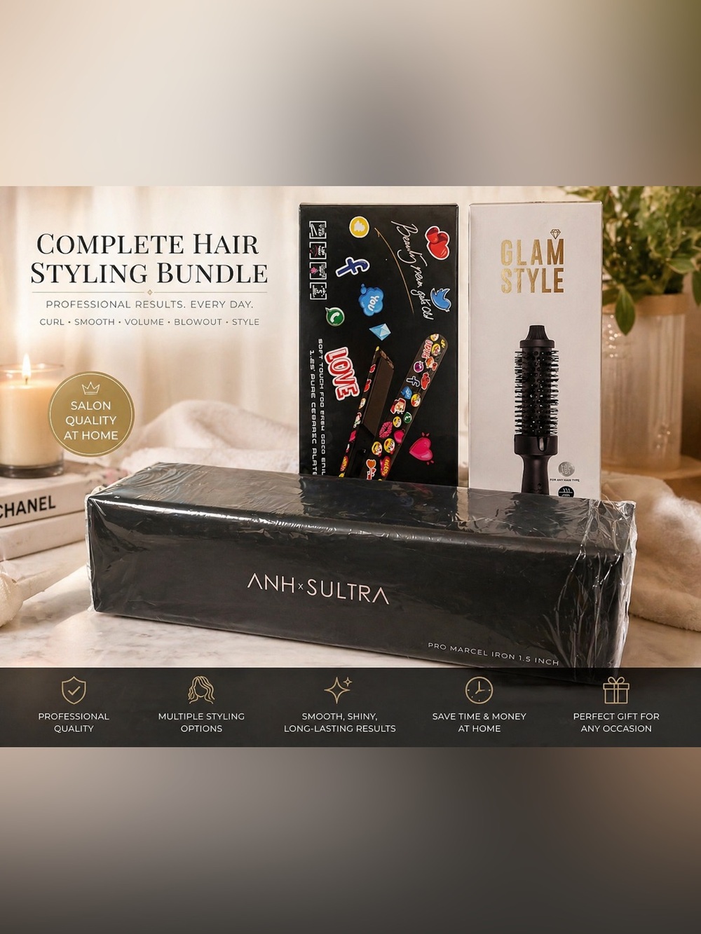 SET OF 3 Professional Styling tools  Straightener- Curler- Brush RETAIL $1,000